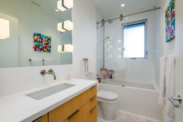 Bathroom, Glass Shower, Interior, Recessed Lighting