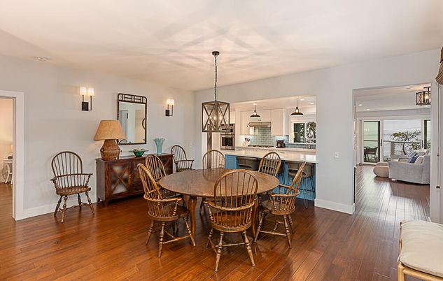 Dining room, Interior, Kitchen, Living room, Pendant Lights, Recessed Lighting, Wood Texture Flooring