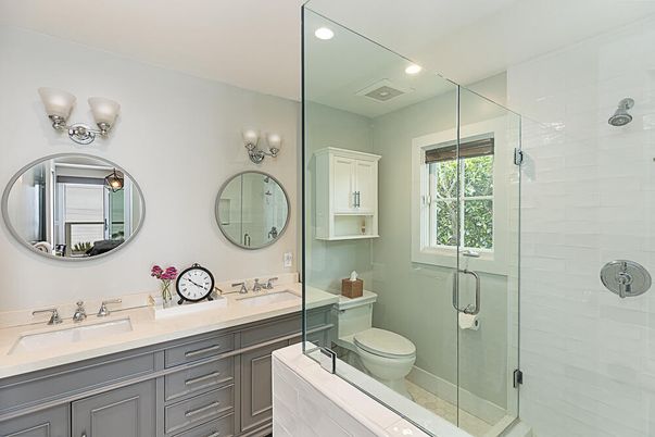 Bathroom, Dual Sink Vanities, Glass Shower, Interior, Recessed Lighting