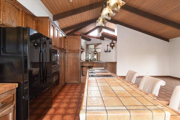 Interior, Kitchen, Tile Countertops, Wooden Beams, Wooden Ceilings