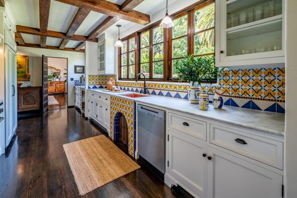 Interior, Kitchen, Pendant Lights, Stainless Steel Appliances, Wooden Beams, Wood Texture Flooring