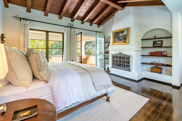Bedroom, Fireplace, Interior, Wooden Beams, Wooden Ceilings, Wood Texture Flooring