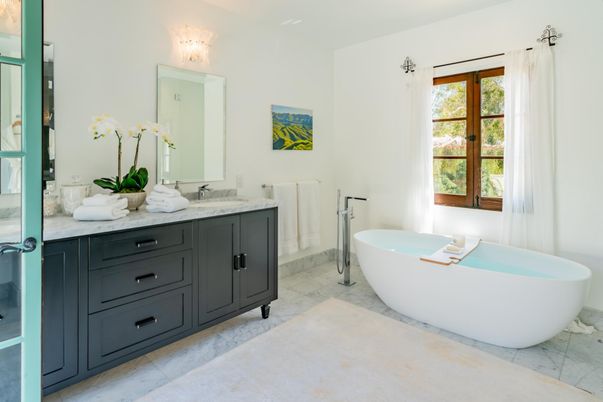 Bathroom, Dual Sink Vanities, Free Standing Baths, Interior, Marble