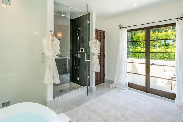 Bathroom, Glass Shower, Interior, Marble, Recessed Lighting