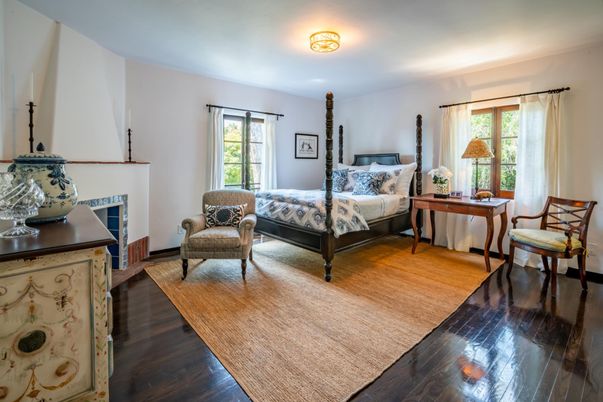 Bedroom, Fireplace, Interior, Wood Texture Flooring