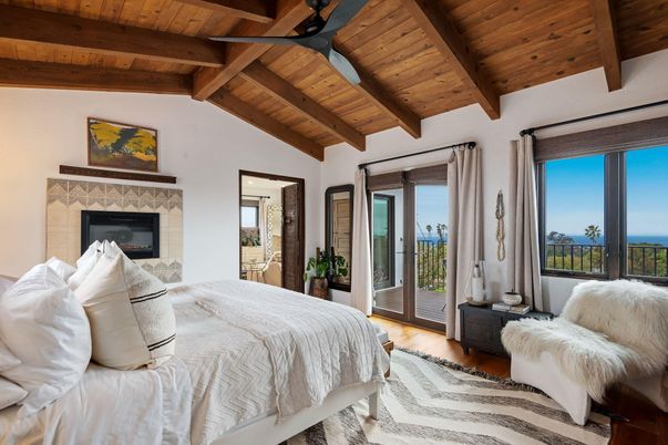 Bedroom, Fireplace, Interior, Water, Wooden Beams, Wooden Ceilings, Wood Texture Flooring