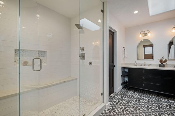 Bathroom, Dual Sink Vanities, Glass Shower, Interior, Recessed Lighting