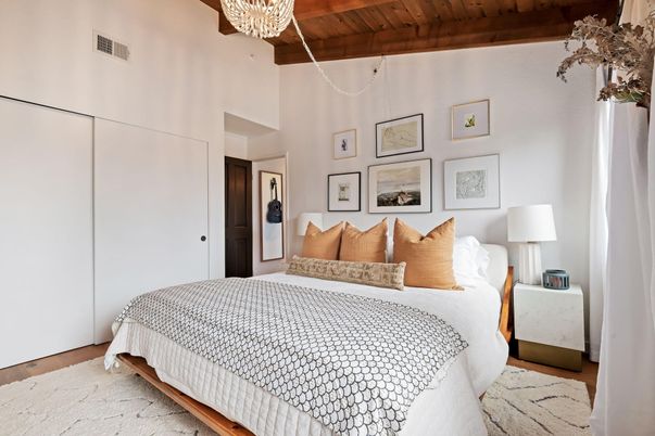 Bedroom, Chandelier, Interior, Wooden Beams, Wooden Ceilings, Wood Texture Flooring
