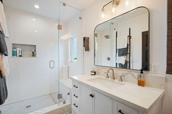Bathroom, Glass Shower, Interior, Recessed Lighting