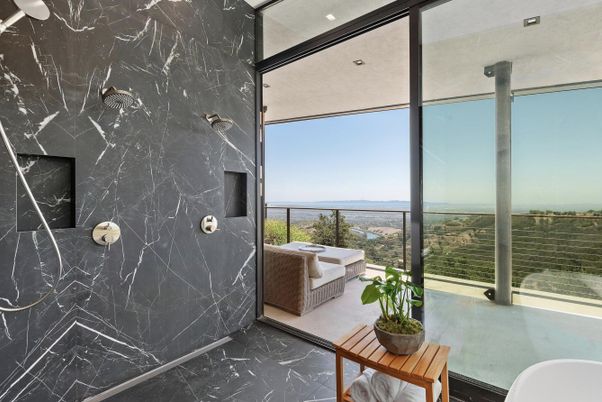 Bathroom, Glass Shower, Interior, Marble, Marble Walls, Water