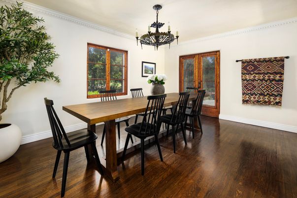 Chandelier, Dining room, Interior, Wood Texture Flooring