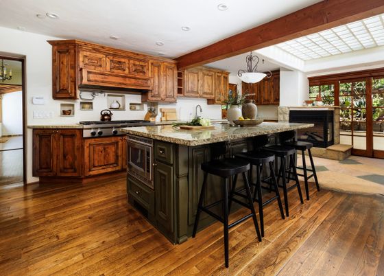 Interior, Kitchen, Recessed Lighting, Wooden Beams, Wood Texture Flooring