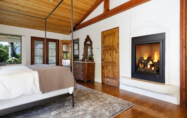 Bedroom, Fireplace, Interior, Wooden Beams, Wooden Ceilings, Wood Texture Flooring