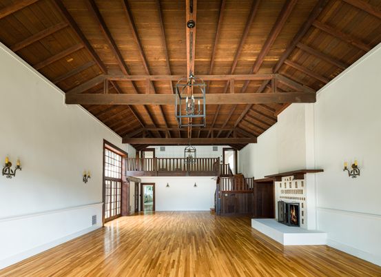 Empty room, Fireplace, Interior, Wooden Beams, Wooden Ceilings, Wood Texture Flooring