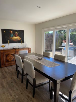 Dining room, Interior, Recessed Lighting, Wood Texture Flooring