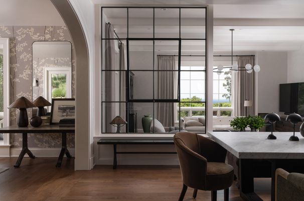Dining room, Interior, Pendant Lights, Wood Texture Flooring