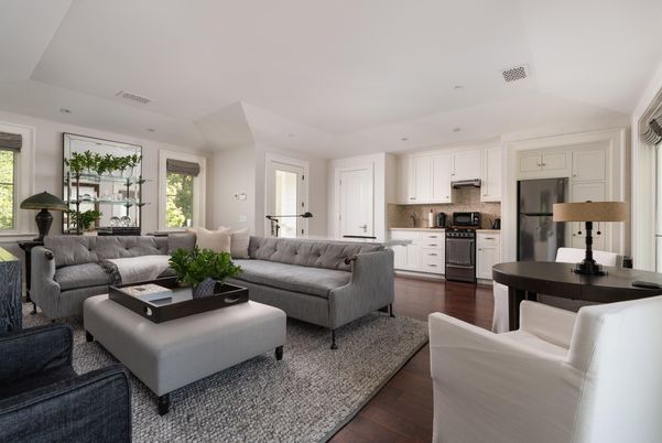 Interior, Kitchen, Living room, Recessed Lighting, Stainless Steel Appliances, Wood Texture Flooring