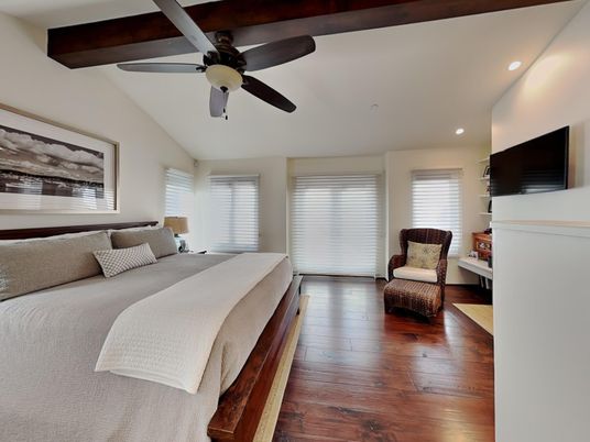 Bedroom, Interior, Recessed Lighting, Wooden Beams, Wood Texture Flooring