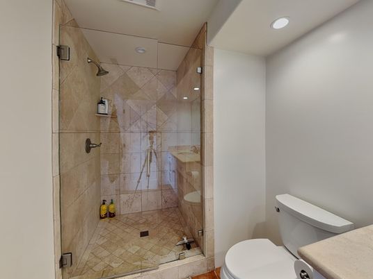 Bathroom, Glass Shower, Interior, Recessed Lighting