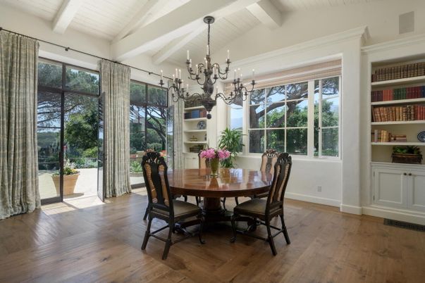 Chandelier, Dining room, Interior, Wood Texture Flooring