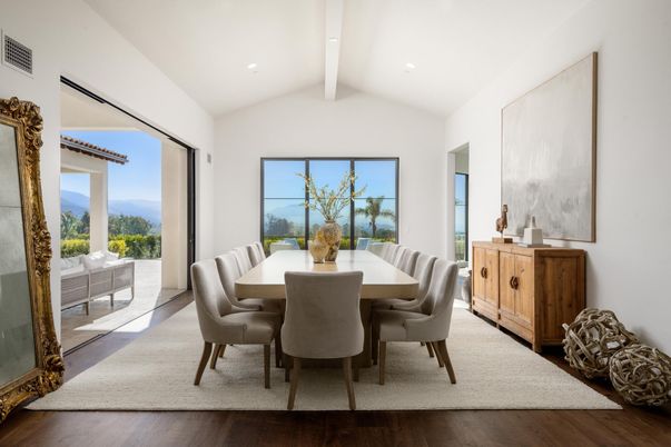 Dining room, Interior, Recessed Lighting, Wood Texture Flooring