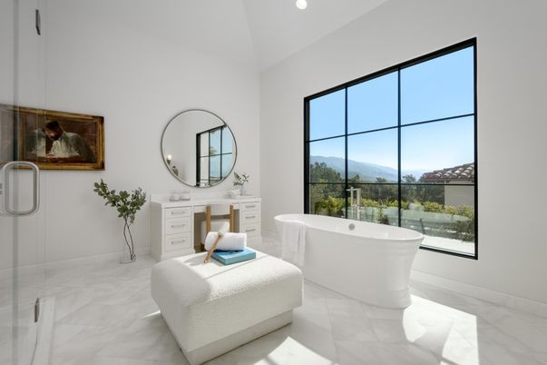 Bathroom, Free Standing Baths, Interior, Marble, Recessed Lighting