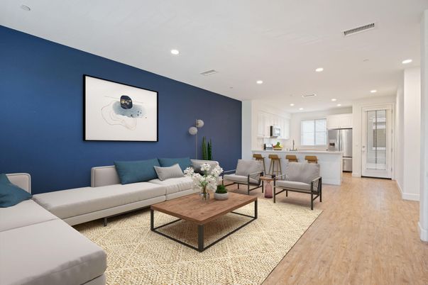 Interior, Kitchen, Living room, Recessed Lighting, Wood Texture Flooring