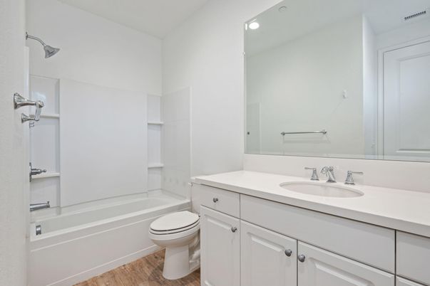 Bathroom, Interior, Recessed Lighting, Wood Texture Flooring
