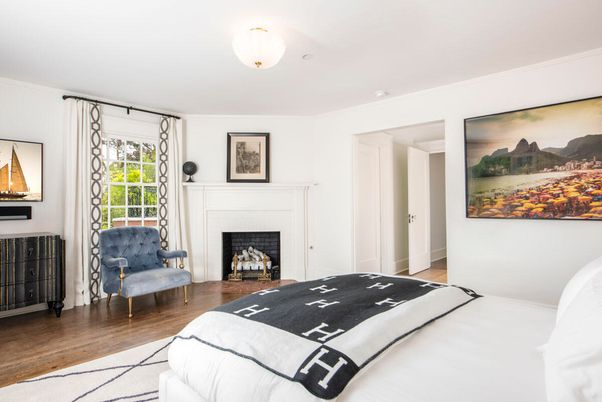 Bedroom, Fireplace, Interior, Wood Texture Flooring