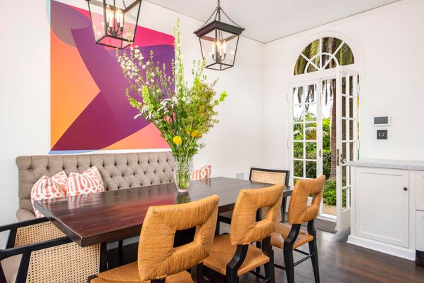 Dining room, Interior, Pendant Lights, Wood Texture Flooring