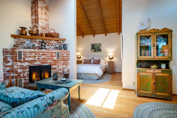 Bedroom, Fireplace, Interior, Living room, Wooden Beams, Wooden Ceilings, Wood Texture Flooring