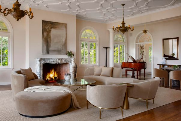 Chandelier, Fireplace, Interior, Living room, Piano, Wood Texture Flooring