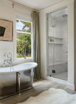 Bathroom, Free Standing Baths, Glass Shower, Interior, Marble Walls