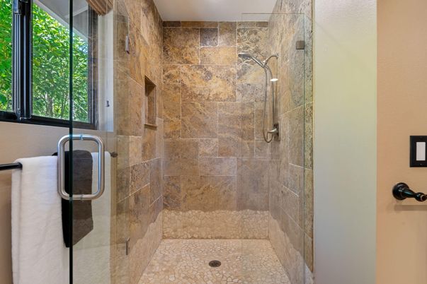 Bathroom, Glass Shower, Interior, Stone Walls