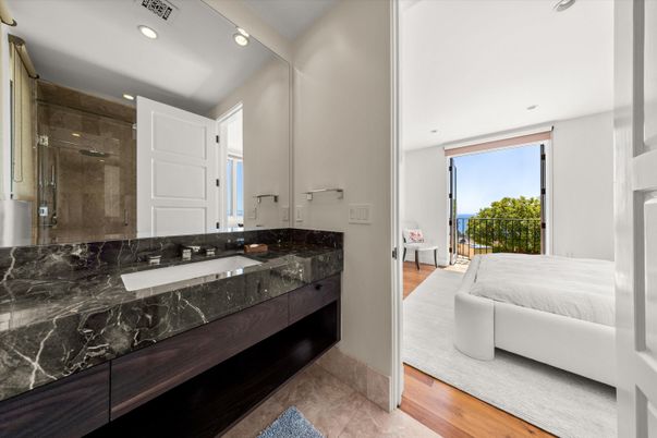 Bathroom, Bedroom, Glass Shower, Interior, Recessed Lighting, Wood Texture Flooring