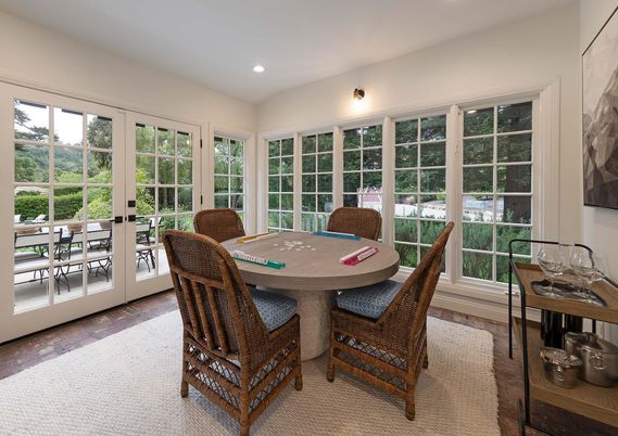 Dining room, Interior, Recessed Lighting, Sun Room, Wood Texture Flooring