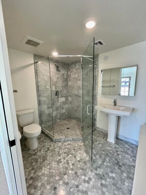 Bathroom, Glass Shower, Interior, Recessed Lighting