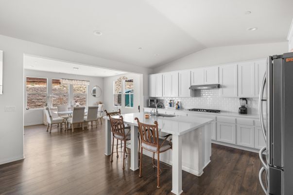 Dining room, Interior, Kitchen, Recessed Lighting, Stainless Steel Appliances, Wood Texture Flooring