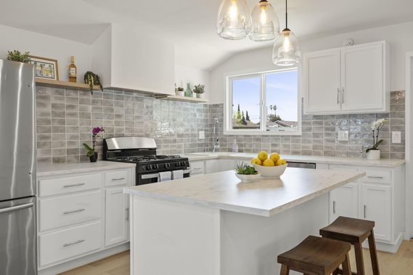 Interior, Kitchen, Pendant Lights, Stainless Steel Appliances, Wood Texture Flooring