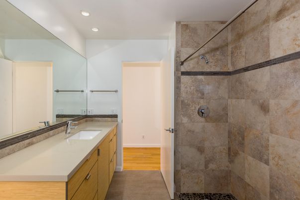 Bathroom, Interior, Recessed Lighting, Wood Texture Flooring