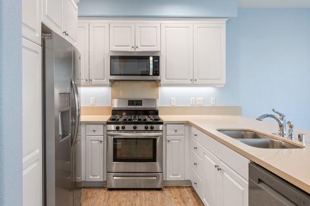 Interior, Kitchen, Stainless Steel Appliances, Wood Texture Flooring