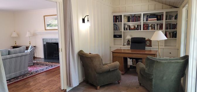 Fireplace, Home Office, Interior, Wood Texture Flooring