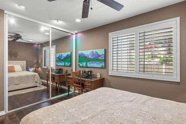 Bedroom, Home Office, Interior, Recessed Lighting, Wood Texture Flooring