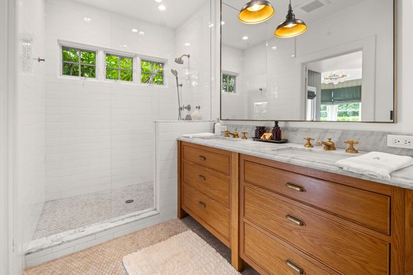 Bathroom, Glass Shower, Interior, Pendant Lights, Recessed Lighting