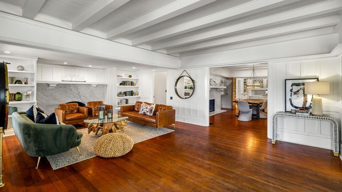 Interior, Kitchen, Living room, Recessed Lighting, Wood Texture Flooring