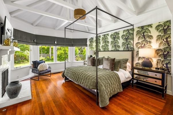 Bedroom, Fireplace, Interior, Wood Texture Flooring