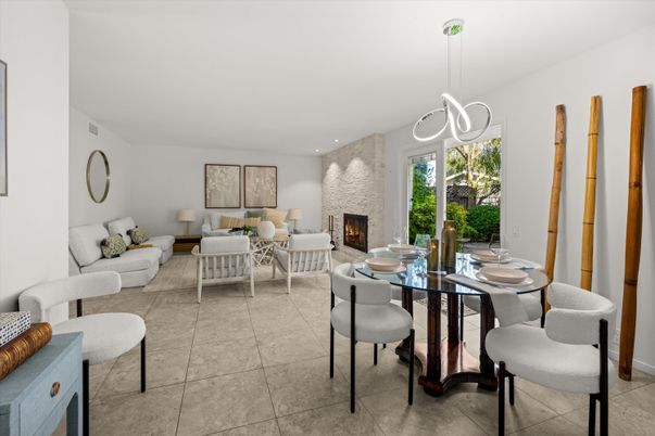 Dining room, Fireplace, Interior, Living room, Pendant Lights, Recessed Lighting