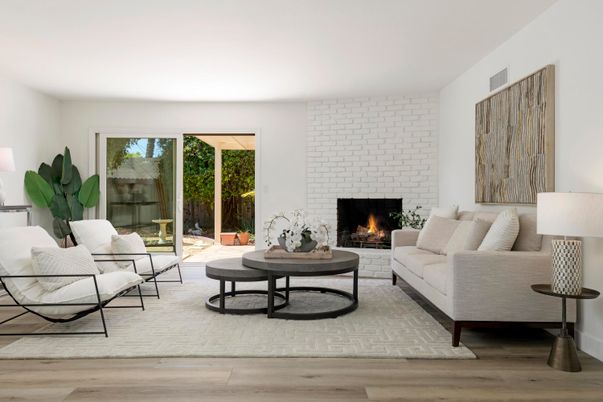 Fireplace, Interior, Living room, Stone Walls, Wood Texture Flooring