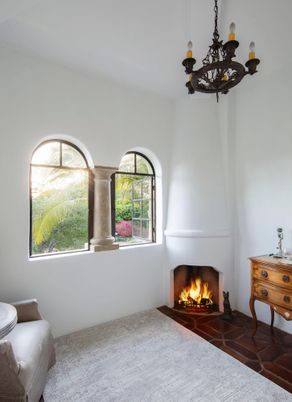 Chandelier, Fireplace, Interior