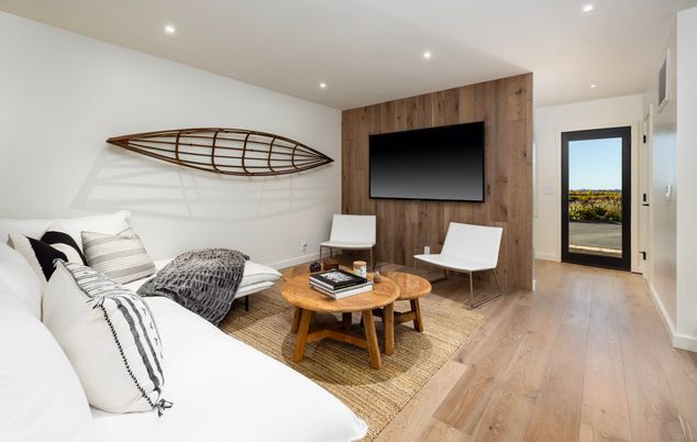 Interior, Living room, Recessed Lighting, Wood Texture Flooring, Wooden Walls